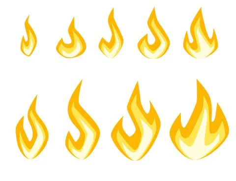 Set of fire icons different fire power ready for animation sprites flat vector Stock Illustration