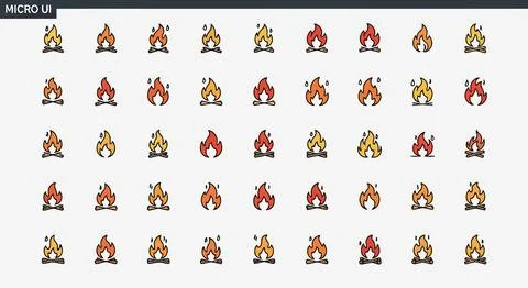 Set of fire icons in various colors and styles Stock Illustration