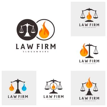 Set of Fire Justice logo vector template, Creative Law Firm logo design conce Stock Illustration