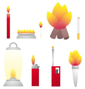 Set of fire objects / heat Stock Illustration
