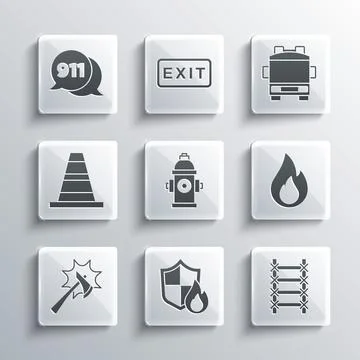 Set Fire protection shield, escape, flame, hydrant, Firefighter axe, Traffic Illustration