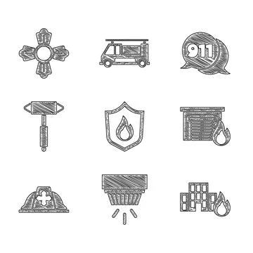 Set Fire protection shield, Smoke alarm system, in burning buildings, garage Ilustración de archivo