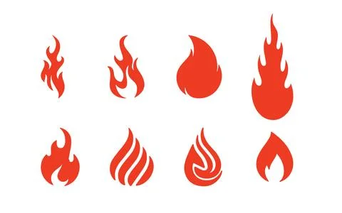 Set of fire shapes with various flame designs showcasing burning energy, he.. Stock Illustration