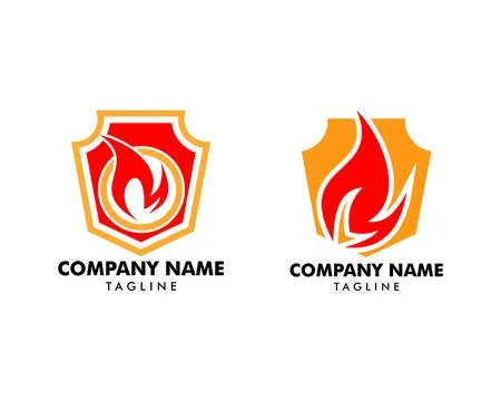 Set of Fire Shield Logo Template Design Stock Illustration