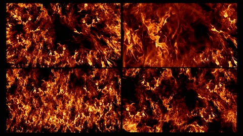 Set of Fire in slow motion.  Inferno Huge fuel blazing. Stock Footage 93688128