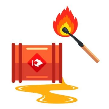 Set fire to spilled oil. drawing carefully flammable. Stock Illustration