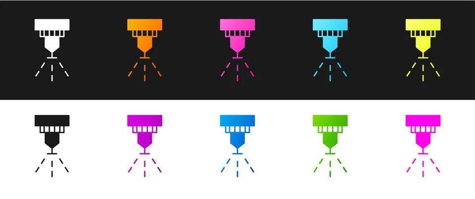 Set Fire sprinkler system icon isolated on black and white background. Sprink Stock Illustration