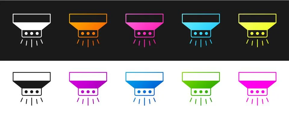 Set Fire sprinkler system icon isolated on black and white background. Spri.. Stock Illustration