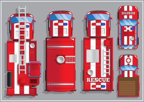 A set of fire trucks. Illustrazione stock