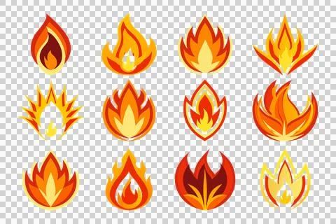 Set of fire vector art, fire logo, fire icon Illustrazione stock