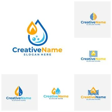 Set of Fire with water logo design vector template, Creative fire with wate.. Stock Illustration