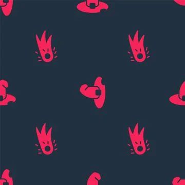 Set Fireball and Witch hat on seamless pattern. Vector 스톡 일러스트