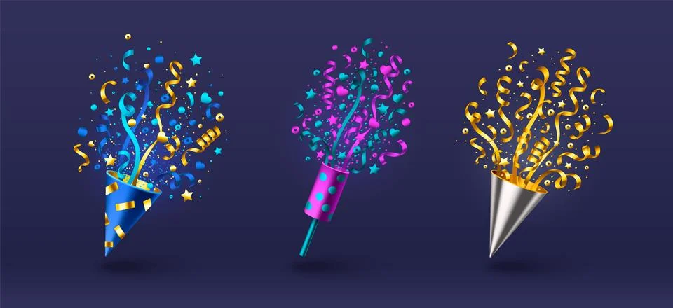 Set of firecrackers with confetti 스톡 일러스트