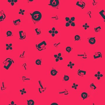 Set Firefighter axe, Emergency call, extinguisher and on seamless pattern Stock Illustration