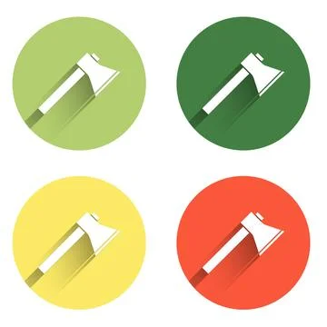 Set Firefighter axe icon isolated with long shadow background. Fire axe. Co.. Stock Illustration