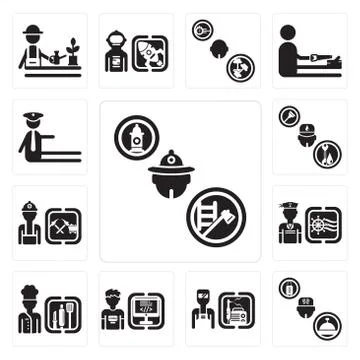 Set of Firefighter, Concierge, Welder, Programmer, Chef, Sailor, Miner, Plumb Grats Stockgrafik
