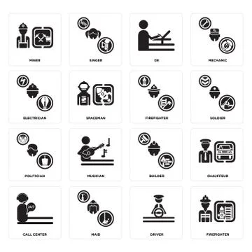 Set of Firefighter, Driver, call center, Builder, Politician, Electrician, De 무료 스톡 일러스트