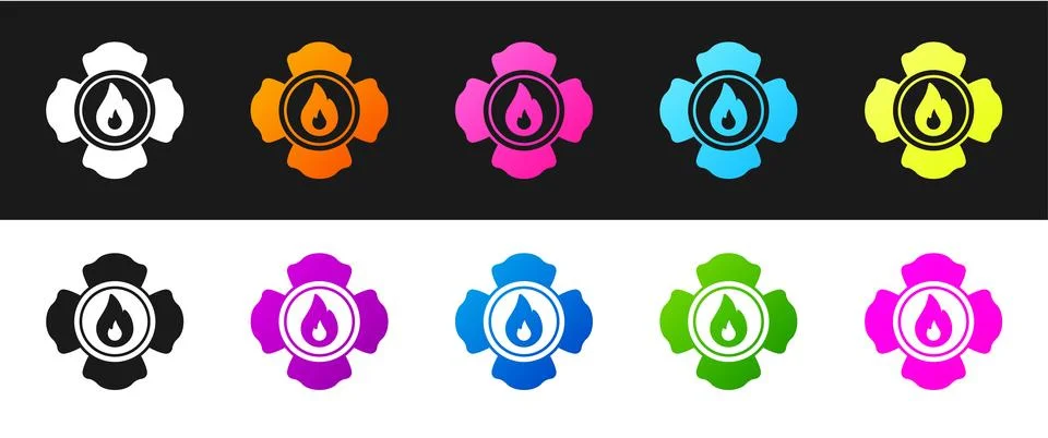 Set Firefighter icon isolated on black and white background.  Vector Stock Illustration