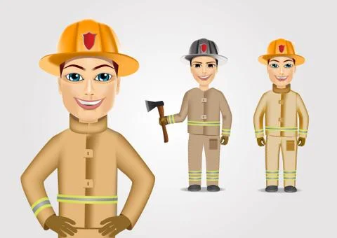 Set of firefighters in brown uniform 스톡 일러스트