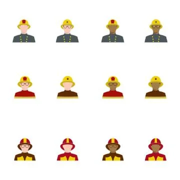 Set of firefighters in flat style, different races. Stock Illustration
