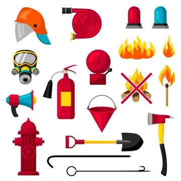 Set of firefighting items. Fire protection equipment Stock Illustration