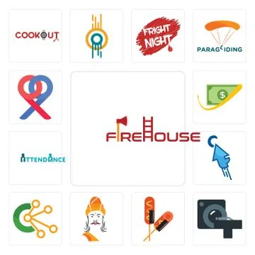 Set of firehouse, ct scan, corn dog, ashoka, comunication, fastclick, attenda Illustrazione stock gratuita
