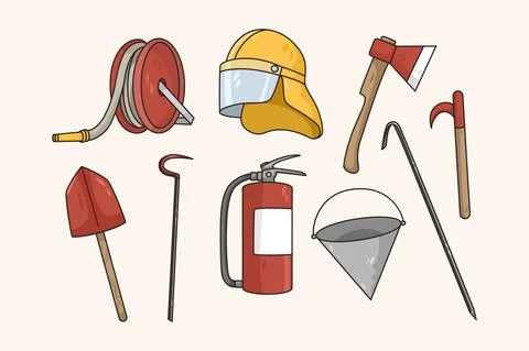 Set of fireman uniform and tools for firefighting Stock Illustration