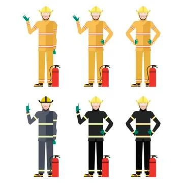 Set of Firemen Stock Illustration