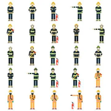 Set of firemen Stock Illustration