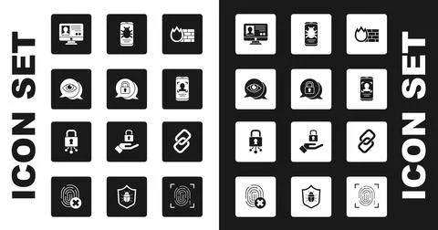 Set Firewall, security wall, Cyber, Eye scan, Create account screen, Mobile and Stock Illustration