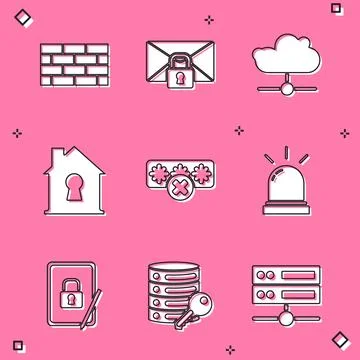 Set Firewall, security wall, Mail message lock password, Network cloud conn.. イラスト素材