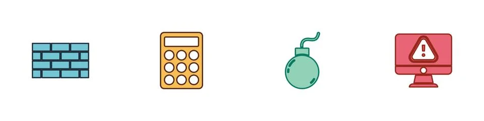 Set Firewall, security wall, Password protection, Bomb ready to explode and Stock Illustration