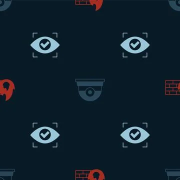 Set Firewall, security wall, Security camera and Eye scan on seamless pattern イラスト素材