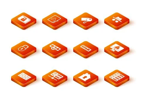 Set Firewall, security wall, Server, Data, Web Hosting, Lock, Password Illustrazione stock