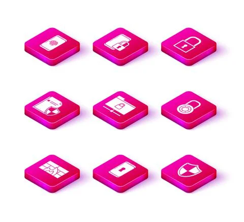 Set Firewall, security wall, Smartphone with lock, Document protection concept Illustrazione stock