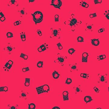 Set Firewall, security wall, System bug, Cyber and on seamless pattern. Vector Stock Illustration