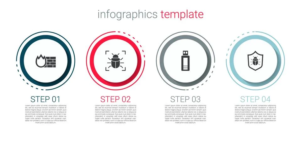 Set Firewall, security wall, System bug, USB flash drive and . Business Illustrazione stock