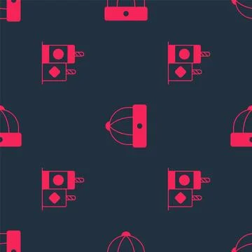 Set Firework and Chinese hat on seamless pattern. Vector Stock Illustration