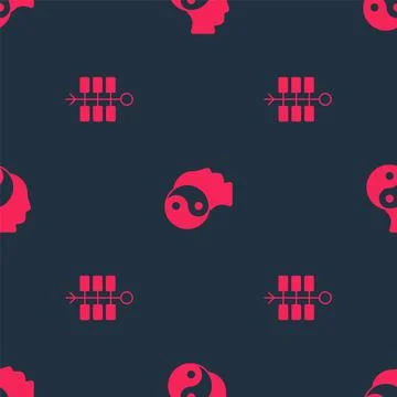Set Firework and Yin Yang symbol on seamless pattern. Vector Stock Illustration