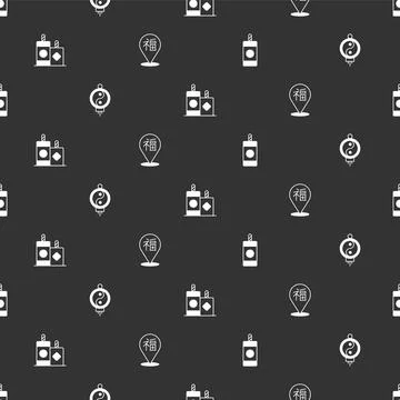 Set Firework, Chinese paper lantern,  and New Year on seamless pattern. Vecto Illustrazione stock