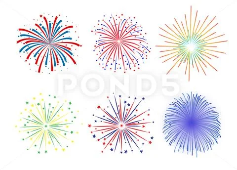 Set Firework design on white background 스톡 일러스트