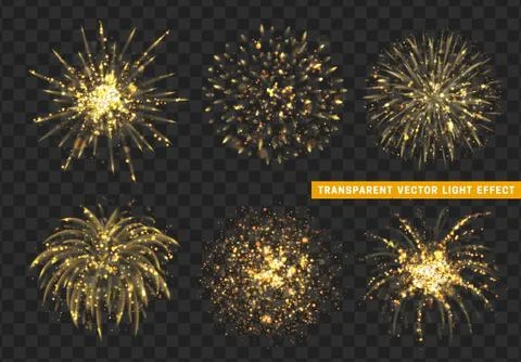 Set of Firework gold isolated. Xmas decoration. Holiday design element. Stock Illustration