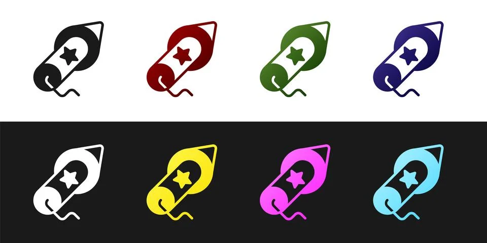 Set Firework icon isolated on black and white background. Concept of fun pa.. Stock Illustration