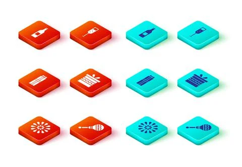 Set Firework, Maracas, Gift box, Glass of champagne and Beer bottle icon. Vector イラスト素材