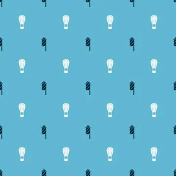 Set Firework rocket and Hot air balloon on seamless pattern. Vector Illustrazione stock