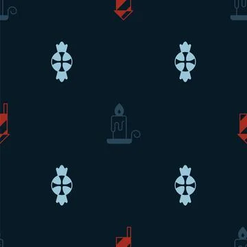 Set Firework rocket, Burning candle and Candy on seamless pattern. Vector Illustrazione stock