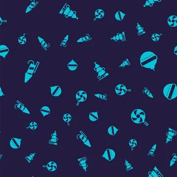 Set Firework rocket, Christmas ball, tree and Lollipop on seamless pattern. V Illustrazione stock