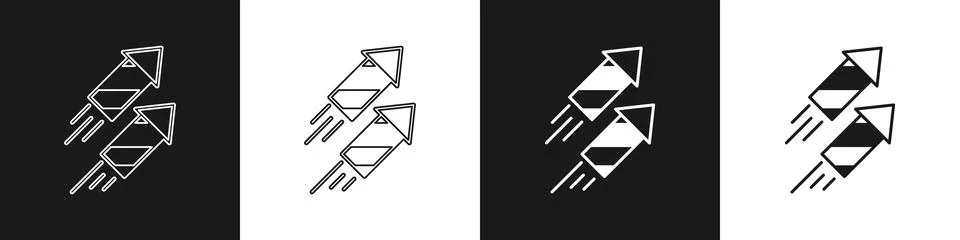 Set Firework rocket icon isolated on black and white background. Concept of.. Stock Illustration