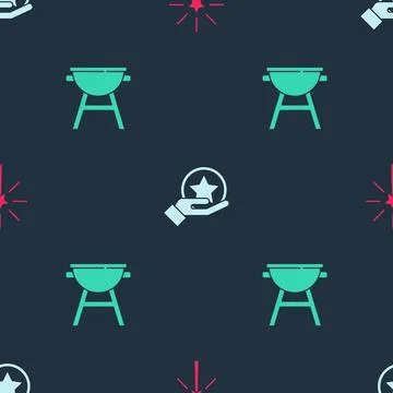 Set Firework, USA Independence day and Barbecue grill on seamless pattern Illustrazione stock