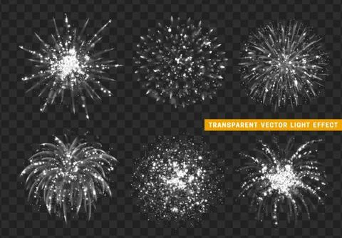 Set of Firework white isolated. Xmas decoration. Holiday design element. Stock Illustration